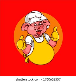 un cerdo que actúa como chef