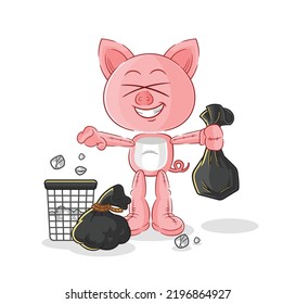the pig Throw garbage mascot. cartoon vector