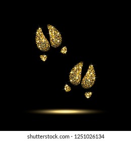 pig trails of gold sequins on a black background