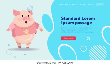 Pig in T-shirt with star flat vector illustration. Cartoon character standing. Animal, behavior, fashion concept can be used for banner or landing page