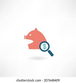 pig under a magnifying glass icon money icon