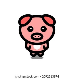 Pig unique simple with cartoon chibi style in background white ,vector logo design editable