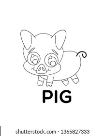 pig, vector black and white animal cartoon, coloring book or page