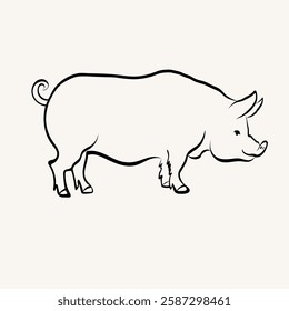 Pig vector drawing of domestic animal in sketch style on isolated background. Hand drawn piglet in line art style for sign, logo, menu, card, print, paper. Illustration with Boar. Animals and food