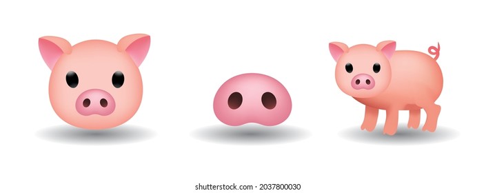 Pig vector emoji illustration set isolated on white background. Pig Vector Flat Icon.