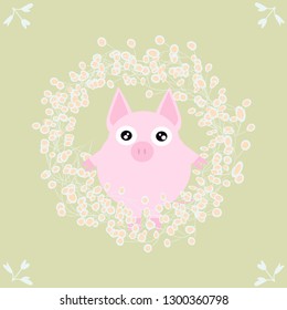 Pig Vector Greeting Card