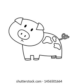 Pig vector illustration cartoon. Farm animal. Cute piglet cartoon colorless for coloring book. 