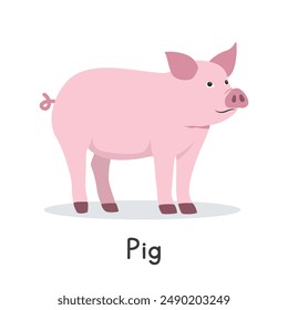 Schweine-Vektorillustration. Niedlicher rosa Schwein Cartoon Clipart, Tier im flachen Stil. Konzept der Nutztiere, ländliche Landwirtschaft. Tierschweine Vektorgrafik Design isoliert auf weißem Hintergrund