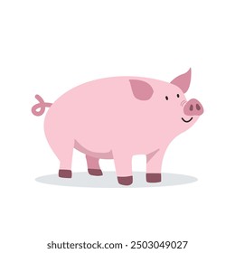 Pig vector illustration. Cute pink pig cartoon clipart, animal in flat style. Simple vector design isolated on white background. Farm animals concept, rural farming. Livestock animal