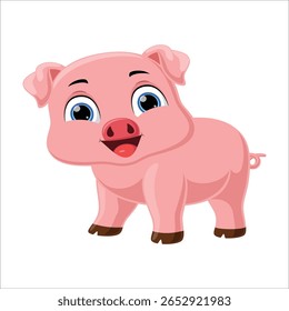 Ilustração do vetor de porco. Bonito clipart de desenho animado de porco rosa, animal em estilo plano. Vetor simples isolado no fundo branco. Conceito de animais de fazenda, agricultura rural. Animal de criação. Porco Bonito. 133º