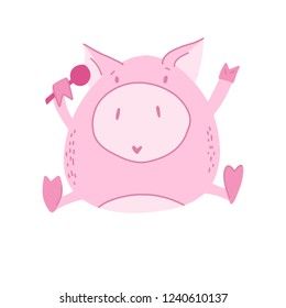 Pig vector illustration. The Fat Little Pig. Chinese New Year. The year of the pig.