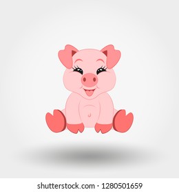 Pig. Vector illustration on a white background. Can be used for design greeting card, invitation or banner or icons for mobile applications or logos. Flat design style