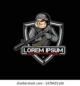 a pig with a vector machine gun or rifle vector logo template