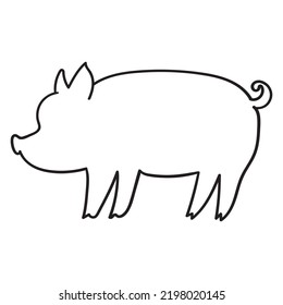 Pig. Vector outline illustration on white background.