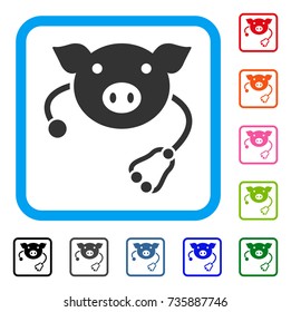 Pig Veterinary icon. Flat gray iconic symbol in a light blue rounded rectangle. Black, gray, green, blue, red, orange color additional versions of Pig Veterinary vector.