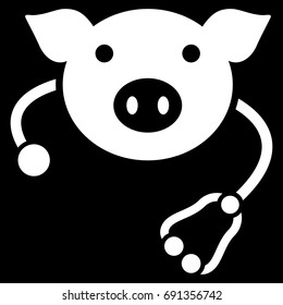 Pig Veterinary vector icon. Flat white symbol. Pictogram is isolated on a black background. Designed for web and software interfaces.