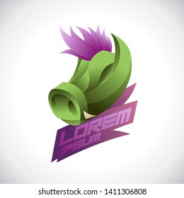 Pig with violet punk hairstyle, vector logo concept