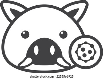Pig and virus illustration in minimal style isolated on background