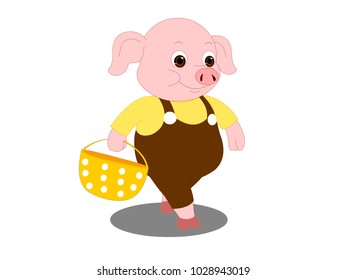 Pig Walking on Two Legs - Cartoon Vector Image