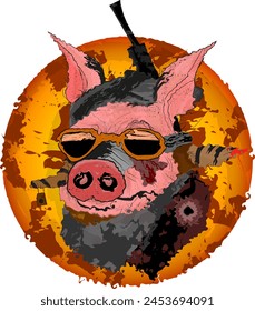 Pig Warrior. T-shirt design.Vector illustration.