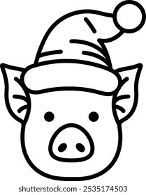 A pig wearing a hat and a santa hat