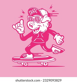 Pig Wearing Hoodie Skater Mascot Vector Character Design