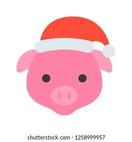  pig wearing santa hat, flat icon design