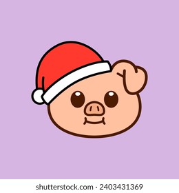 Pig Wearing Santa Hat Illustration