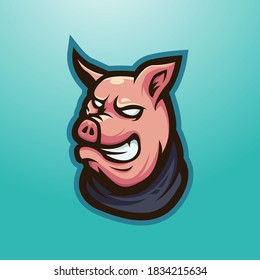 Pig  wearing a scarf for gaming logo