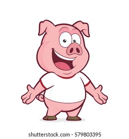 Pig wearing a white t shirt
