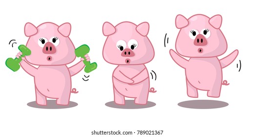 Pig weight loss. Concept of measuring your wealth, piggy bank isolated on a white background
