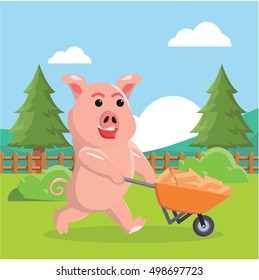 pig with wheelbarrow vector illustration design