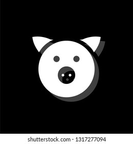Pig. White flat simple icon with shadow