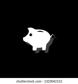 Pig. White flat simple icon with shadow
