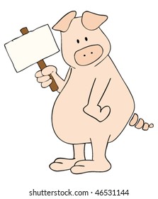Pig with white placard.