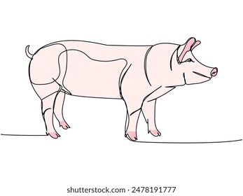 pig, wild boar, livestock, piglet one line color, colored art. Continuous line drawing of farm, nature, agriculture, farm animals, rural life, ranch.