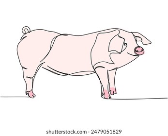 pig, wild boar, livestock, piglet one line color, colored art. Continuous line drawing of farm, nature, agriculture, farm animals, rural life, ranch.