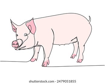 pig, wild boar, livestock, piglet one line color, colored art. Continuous line drawing of farm, nature, agriculture, farm animals, rural life, ranch.