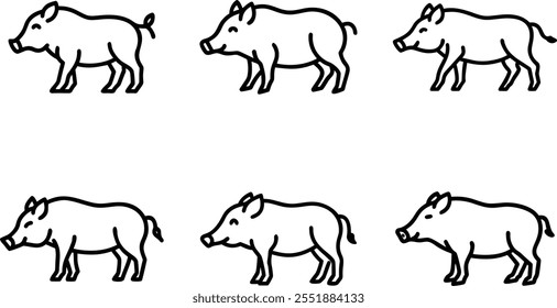 pig, wild boar, livestock, piglet one line art. Continuous line drawing of farm, nature, agriculture, farm animals, rural life, ranch.