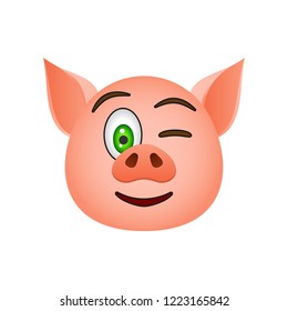 Pig in wink emoji icon. Element of new year symbol icon for mobile concept and web apps. Detailed Pig in wink emoji icon can be used for web and mobile