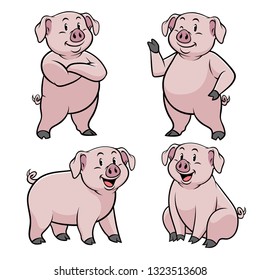 pig wit cartoon style set