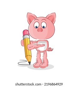 the pig write with pencil. cartoon mascot vector