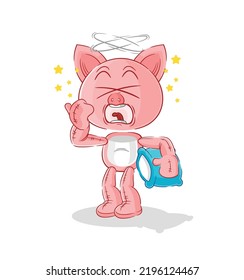 the pig yawn character. cartoon mascot vector