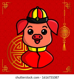 the pig zodiac sign symbol logo mascot on lunar new year