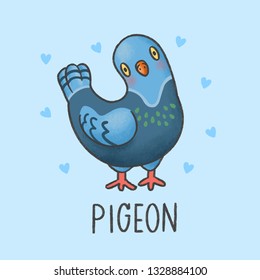 Pigeon bird cartoon hand drawn style