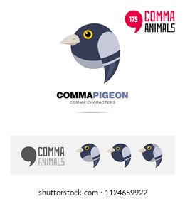 Pigeon bird concept icon set and modern brand identity logo template and app symbol based on comma sign