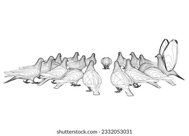 Pigeon bird contour sitting. Flat cartoon character design. Outline bird icon. Cute pigeon template. Vector illustration isolated on white background.