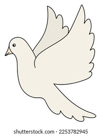 Pigeon. The bird flaps its wings. White bird. Color vector illustration. Isolated background. Dove is a symbol of peace. Cartoon style. Idea for web design, invitations, postcard.