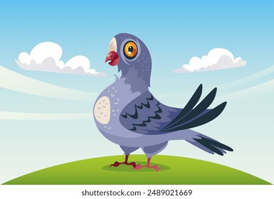 Pigeon bird fly sky city concept. Vector flat graphic design illustration