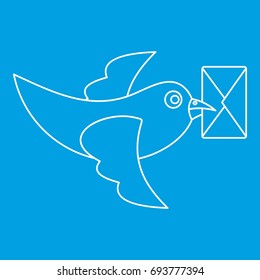 Pigeon bird flying with envelope icon blue outline style isolated vector illustration. Thin line sign